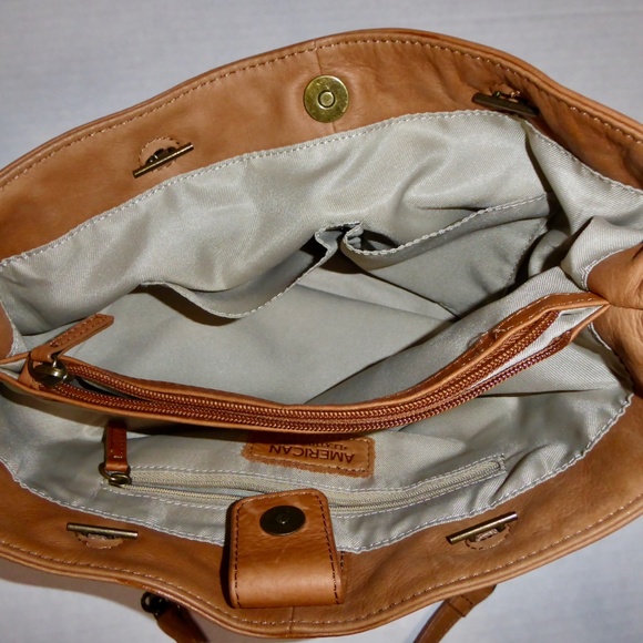 AMERICAN LEATHER CO BRANDY SATCHEL PURSE BROWN SACO CHAIN STRAP SHOULDER BAG - Picture 6 of 11